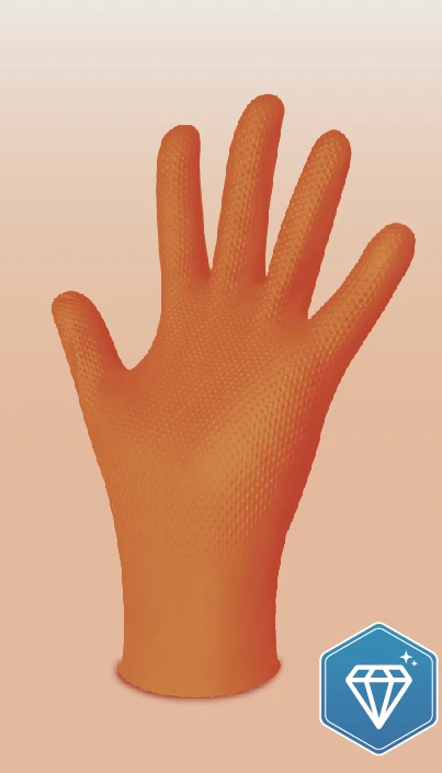 Orange diamond-textured nitrile glove, catalogue reference